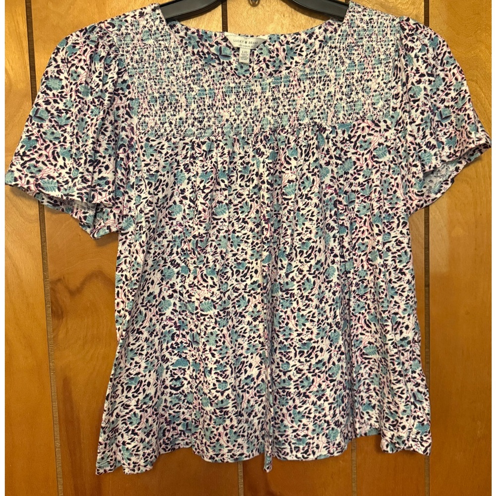 Lucky Brand Blue and Pink Floral Blouse